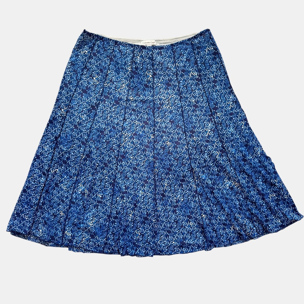 VTG Ditsy Coldwater‎ Creek Blue Dotted Midi Skirt XL 16 Flowy A-Line Cottagecore